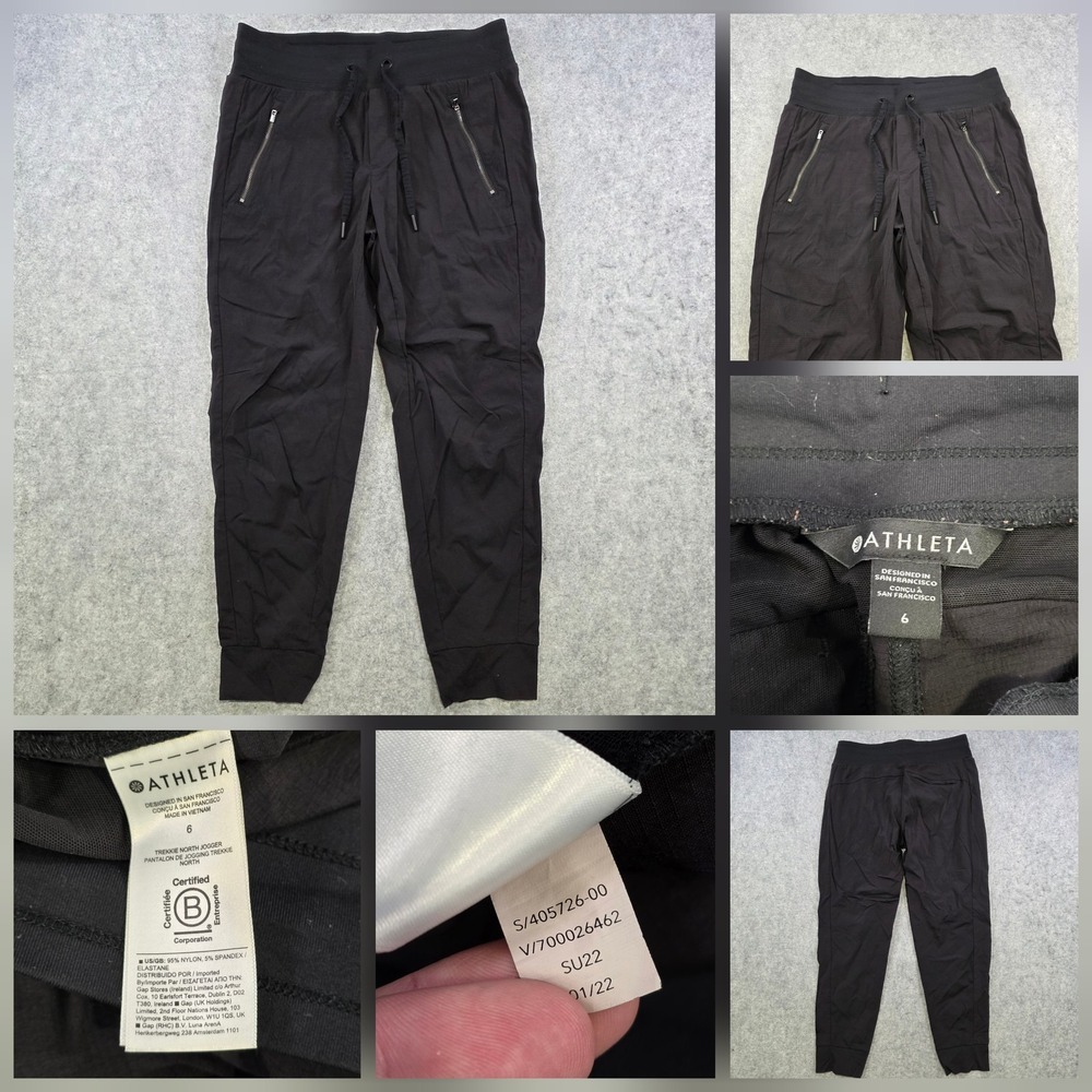 Athleta Pants Womens 6 Black Trekkie North Jogger Zip Pockets Travel Hiking